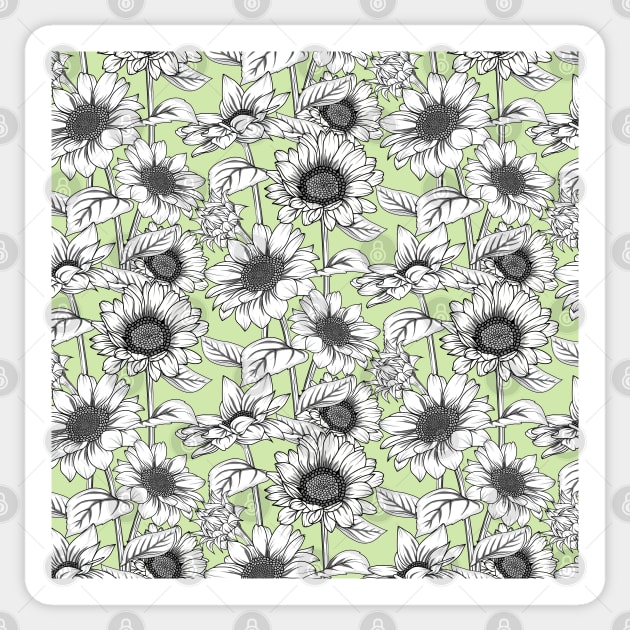 Sunflowers Line Art Pattern Sticker by Designoholic